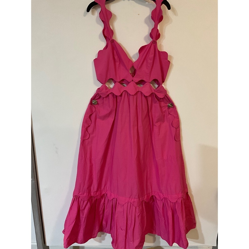 Farm Rio Pink Scallop Cutout Midi Dress Womens Size M stain check pics need